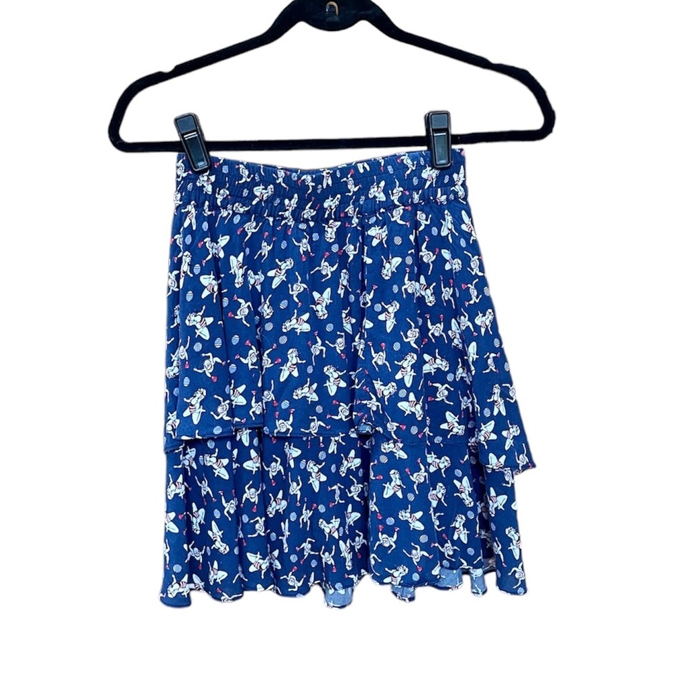 Zara Basic Blue Layered Tiered Skirt Elastic Waist Band Sz XS